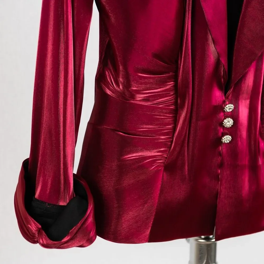 Vintage 90s J.R. Nites by Carol Lin Burgundy Metallic Blazer size 6
